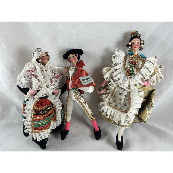 3 Lot Roldan Dolls Matador 2 Lady Dancers Made in Spain Tagged Vintage 50s 1960s - Picture 2 of 8